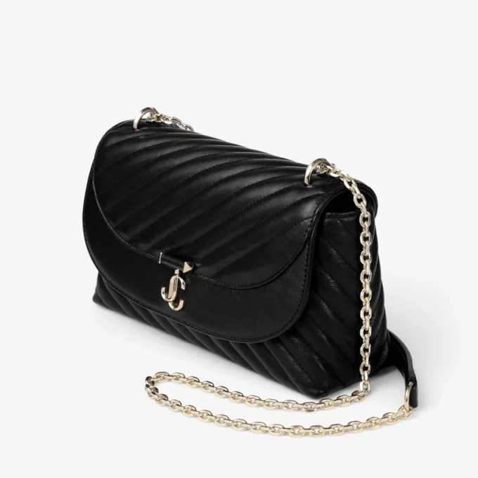 Curve Cross Body Medium Black Quilted Biker Leather Crossbody Bag