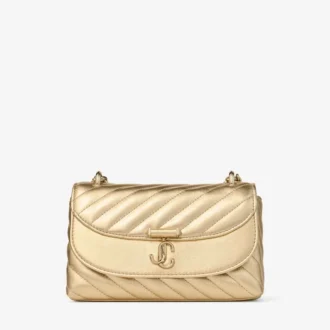 Curve Cross Body Small Gold Quilted Metallic Nappa Leather Crossbody Bag