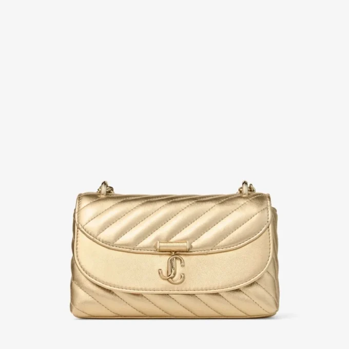 Curve Cross Body Small Gold Quilted Metallic Nappa Leather Crossbody Bag