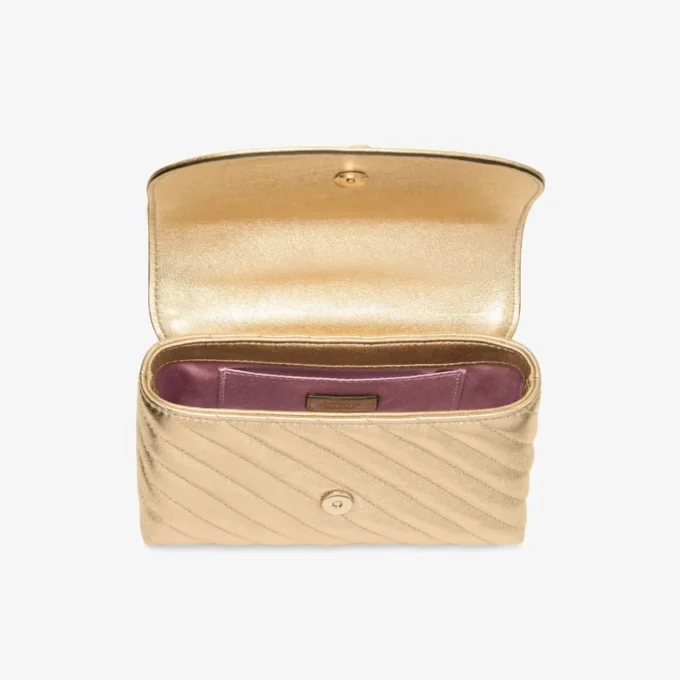 Curve Cross Body Small Gold Quilted Metallic Nappa Leather Crossbody Bag