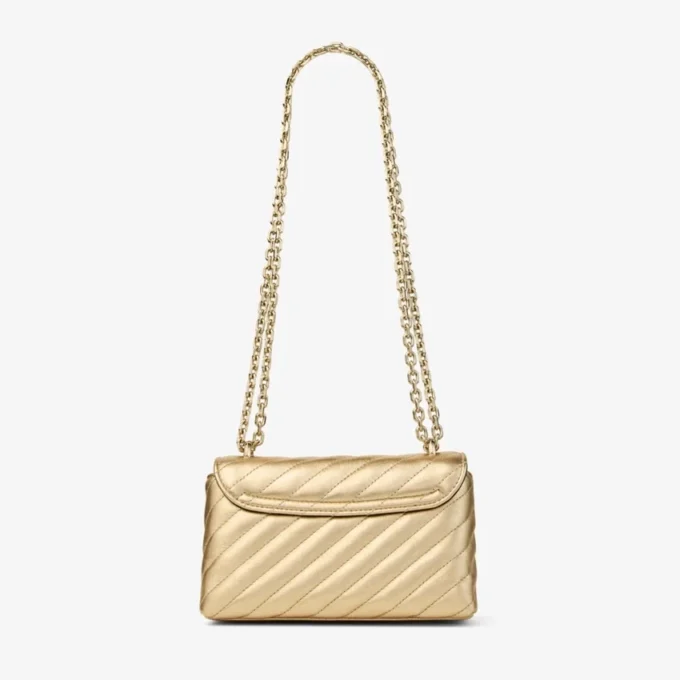 Curve Cross Body Small Gold Quilted Metallic Nappa Leather Crossbody Bag