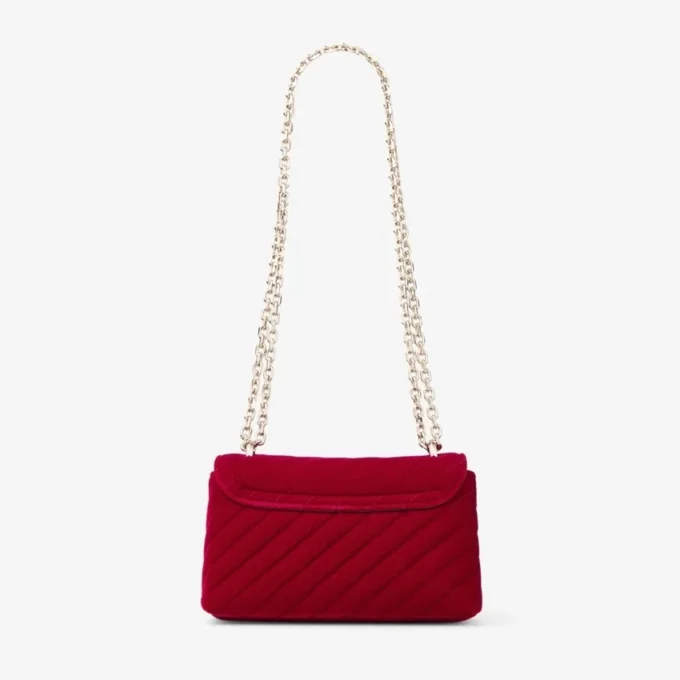 Curve Cross Body Small Ruby Red Quilted Velvet Crossbody Bag with Crystal Jc Bar