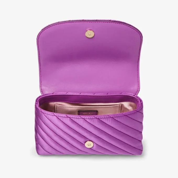 Curve Cross Body Small Violet Orchid Quilted Satin Crossbody with Crystal Jc Bar