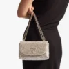 Curve Crossbody Small Gold Shimmer Suede Crossbody Bag with Hotfix Crystals