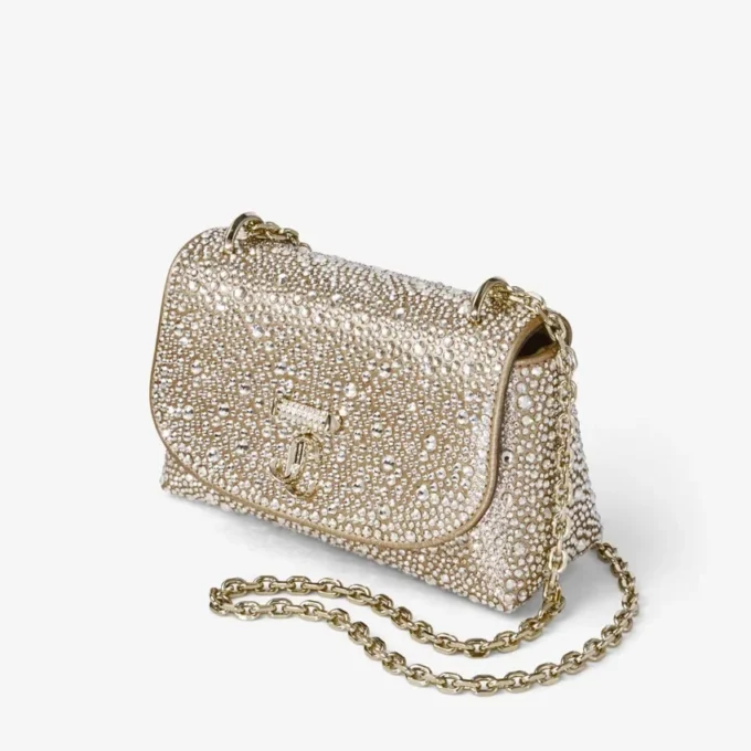 Curve Crossbody Small Gold Shimmer Suede Crossbody Bag with Hotfix Crystals