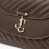 Curve Top Handle Chocolate Quilted Biker Leather Shoulder Bag with Pearl Embellishments