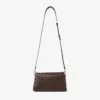 Curve Top Handle Chocolate Quilted Biker Leather Shoulder Bag with Pearl Embellishments