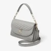 Curve Top Handle Dove Quilted Biker Leather Top Handle Bag with Pearl Detail