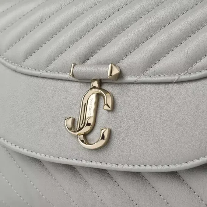 Curve Top Handle Dove Quilted Biker Leather Top Handle Bag with Pearl Detail