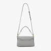 Curve Top Handle Dove Quilted Biker Leather Top Handle Bag with Pearl Detail