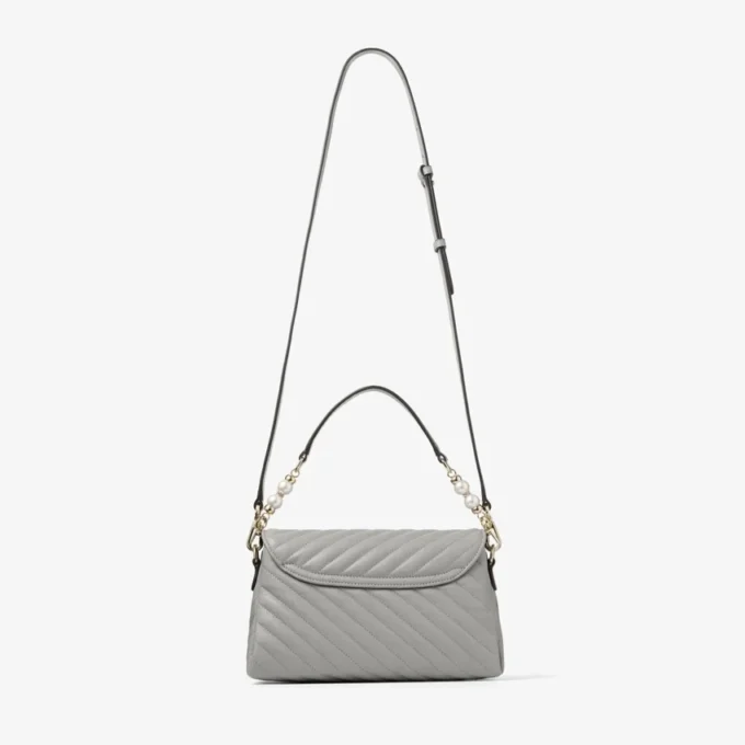 Curve Top Handle Dove Quilted Biker Leather Top Handle Bag with Pearl Detail