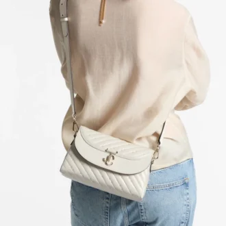 Curve Top Handle Latte Quilted Nappa Leather Top Handle Bag with Pearl Detail