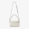 Curve Top Handle Latte Quilted Nappa Leather Top Handle Bag with Pearl Detail