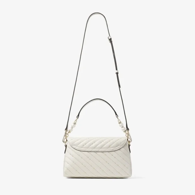 Curve Top Handle Latte Quilted Nappa Leather Top Handle Bag with Pearl Detail