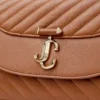 Curve Top Handle Tan Quilted Biker Leather Top Handle Bag with Pearl Detail