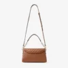 Curve Top Handle Tan Quilted Biker Leather Top Handle Bag with Pearl Detail