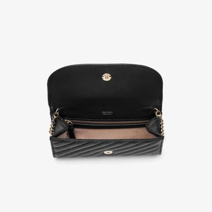 Curve Wallet with Chain Black Quilted Biker Leather Wallet with Chain
