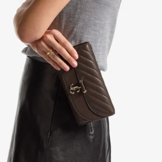 Curve Wallet with Chain Chocolate Quilted Biker Leather Wallet Chain