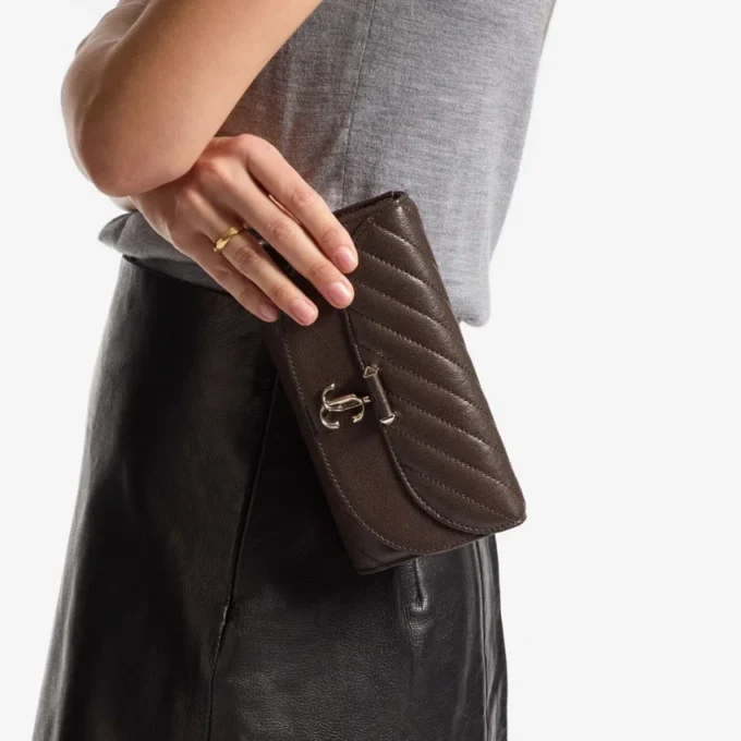 Curve Wallet with Chain Chocolate Quilted Biker Leather Wallet Chain