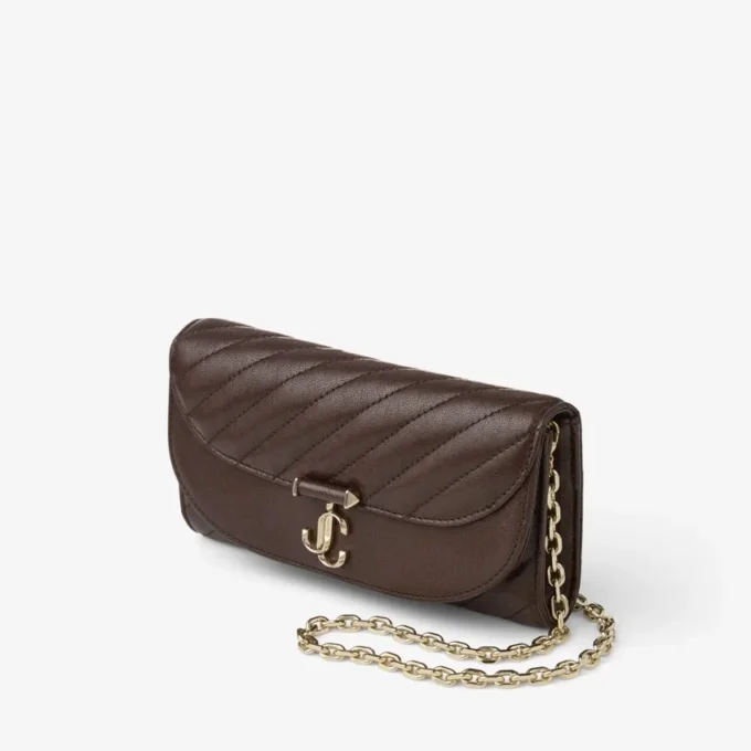 Curve Wallet with Chain Chocolate Quilted Biker Leather Wallet Chain