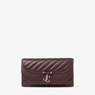 Curve Wallet with Chain Deep Merlot Quilted Biker Leather Wallet Chain