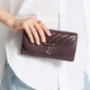 Curve Wallet with Chain Deep Merlot Quilted Biker Leather Wallet Chain