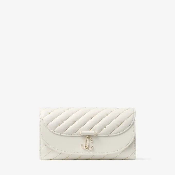 Curve Wallet with Chain Latte Quilted Nappa Leather Wallet with Chain