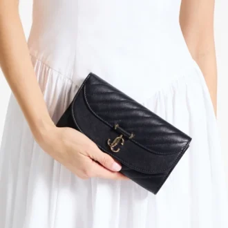 Curve Wallet with Chain Marine Quilted Biker Leather Wallet with Chain
