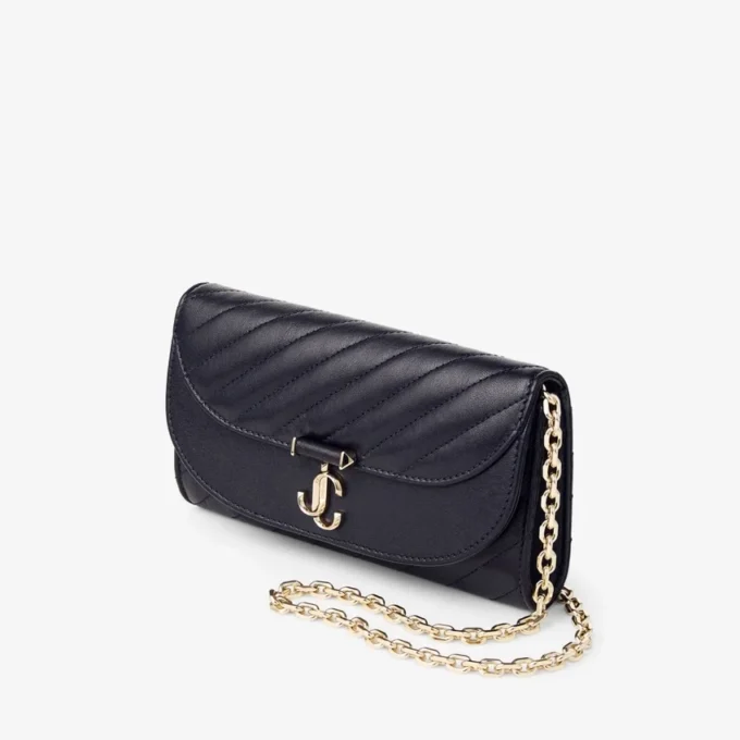Curve Wallet with Chain Marine Quilted Biker Leather Wallet with Chain