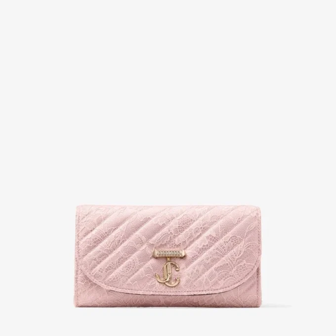 Curve Wallet with Chain Rose Quilted Jimmy Choo Lace Wallet Chain with Crystal Jc Bar
