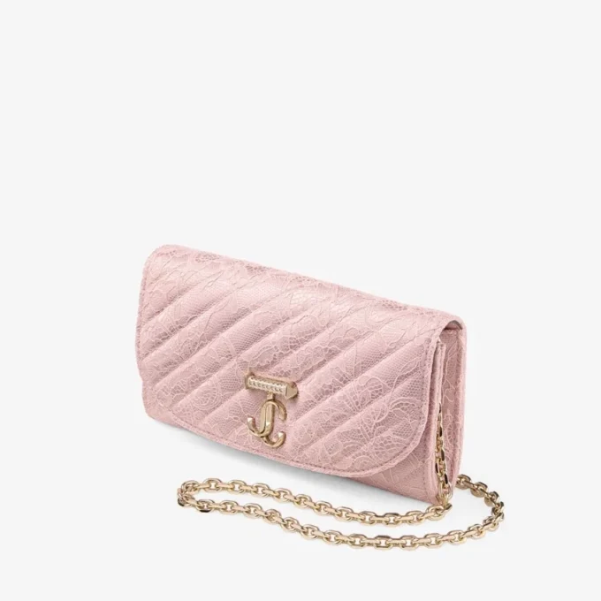 Curve Wallet with Chain Rose Quilted Jimmy Choo Lace Wallet Chain with Crystal Jc Bar