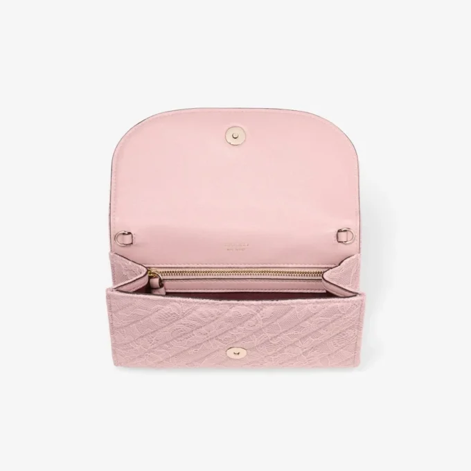 Curve Wallet with Chain Rose Quilted Jimmy Choo Lace Wallet Chain with Crystal Jc Bar