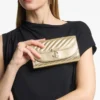 Curve Wallet with Chain Shiny Gold Quilted Metallic Leather Clutch