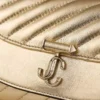 Curve Wallet with Chain Shiny Gold Quilted Metallic Leather Clutch