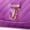 Curve Wallet with Chain Violet Orchid Quilted Satin Wallet Chain with Crystal Jc Bar