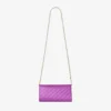 Curve Wallet with Chain Violet Orchid Quilted Satin Wallet Chain with Crystal Jc Bar