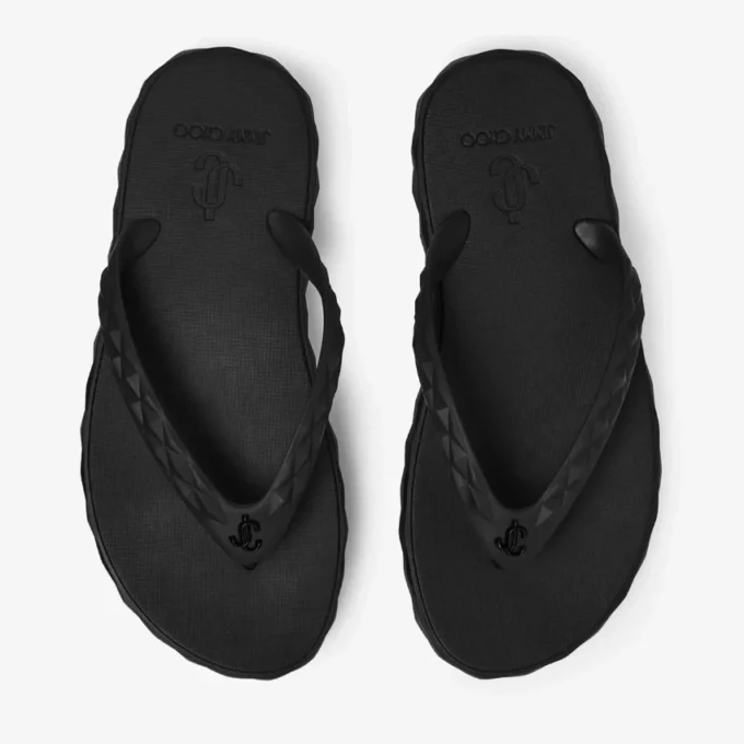 Diamond Flip Flop Black Rubber Flats