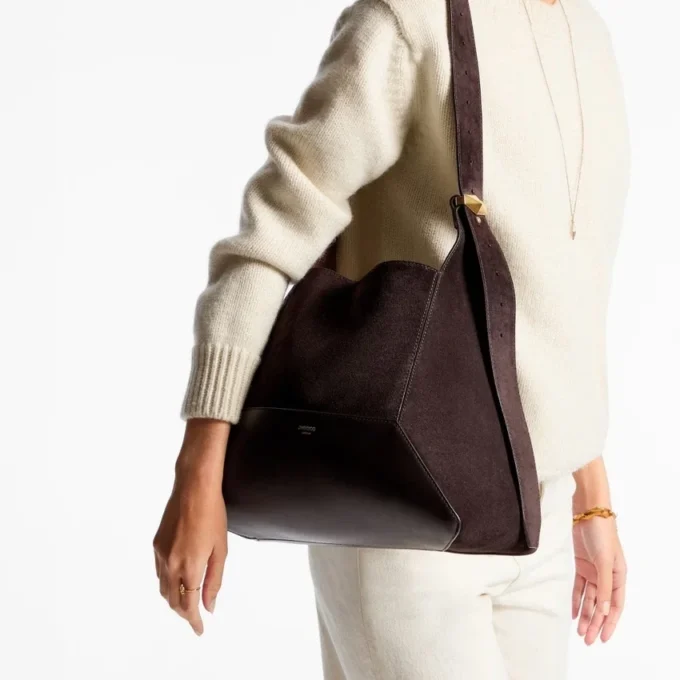 Diamond Hobo Medium Coffee Suede Shoulder Bag