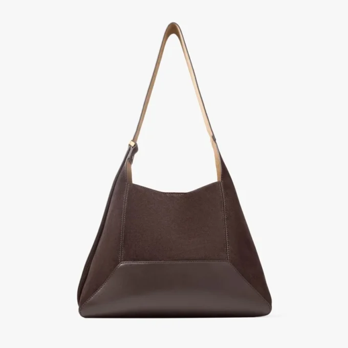 Diamond Hobo Medium Coffee Suede Shoulder Bag