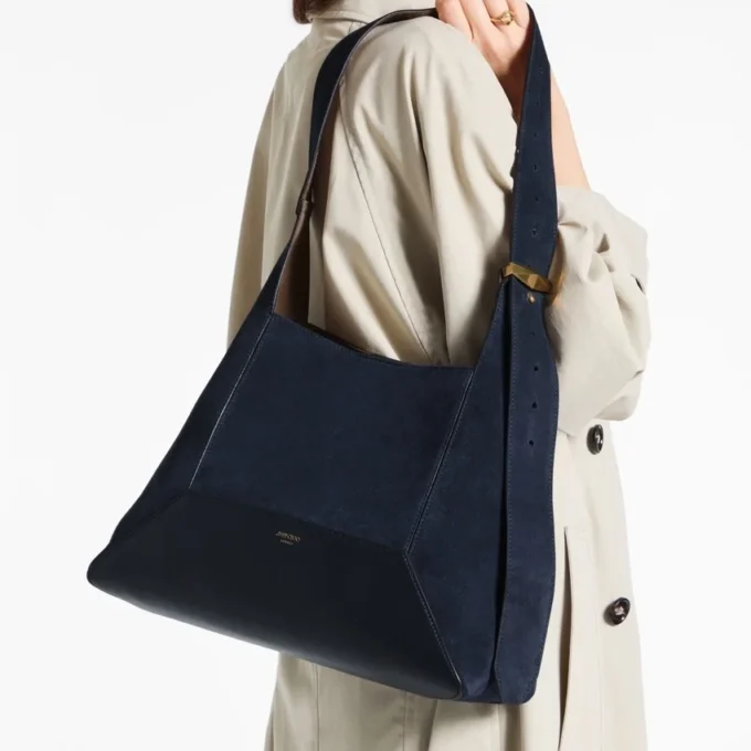 Diamond Hobo Medium Marine Suede Shoulder Bag
