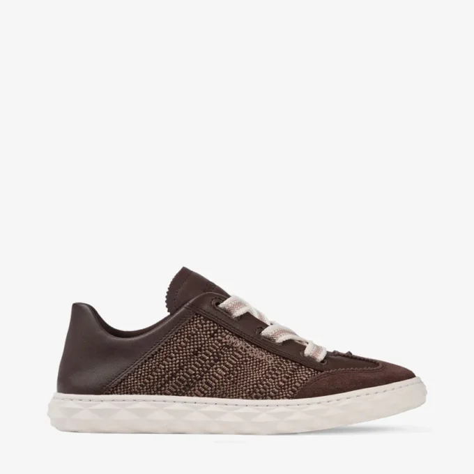 Diamond Light Flex F Chocolate and Latte Leather Mix and Fine Raffia Trainers