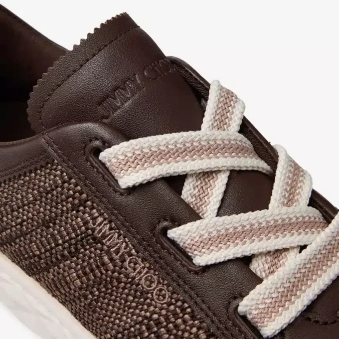 Diamond Light Flex F Chocolate and Latte Leather Mix and Fine Raffia Trainers