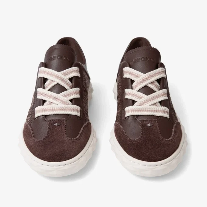 Diamond Light Flex F Chocolate and Latte Leather Mix and Fine Raffia Trainers