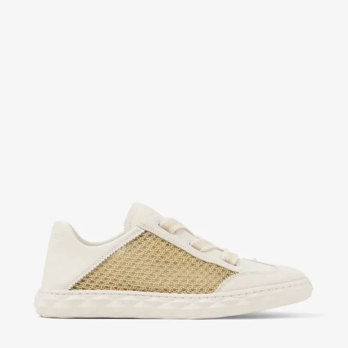 Diamond Light Flex F Gold and Latte Leather Mix and Metallic Woven Mesh Trainers