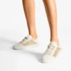 Diamond Light Flex F Gold and Latte Leather Mix and Metallic Woven Mesh Trainers