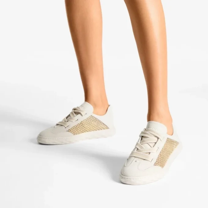 Diamond Light Flex F Gold and Latte Leather Mix and Metallic Woven Mesh Trainers