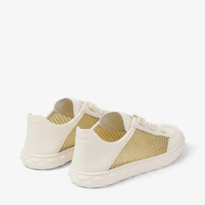 Diamond Light Flex F Gold and Latte Leather Mix and Metallic Woven Mesh Trainers