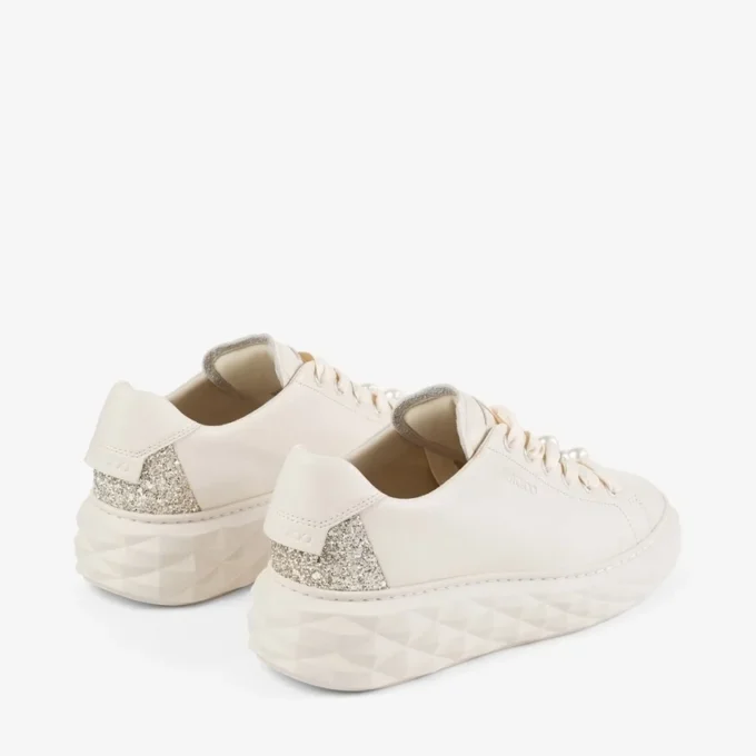 Diamond Light Maxi F Latte Smooth Leather and Coarse Glitter Trainers