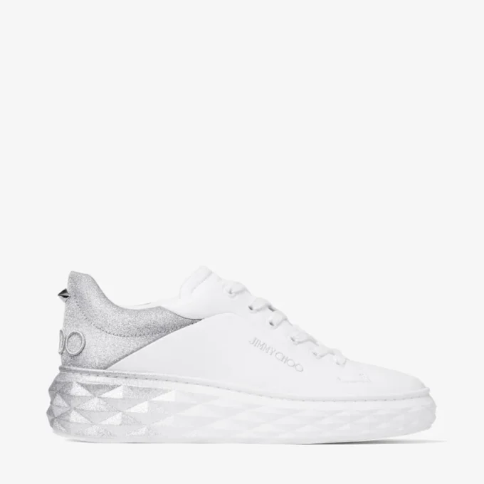 Diamond Maxi F Ii White & Silver Nappa Leather Glitter Trainers