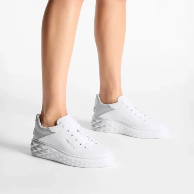 Diamond Maxi F Ii White & Silver Nappa Leather Glitter Trainers